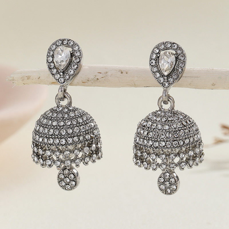 Bohemian Style Heart-shaped Diamond Bell Earrings