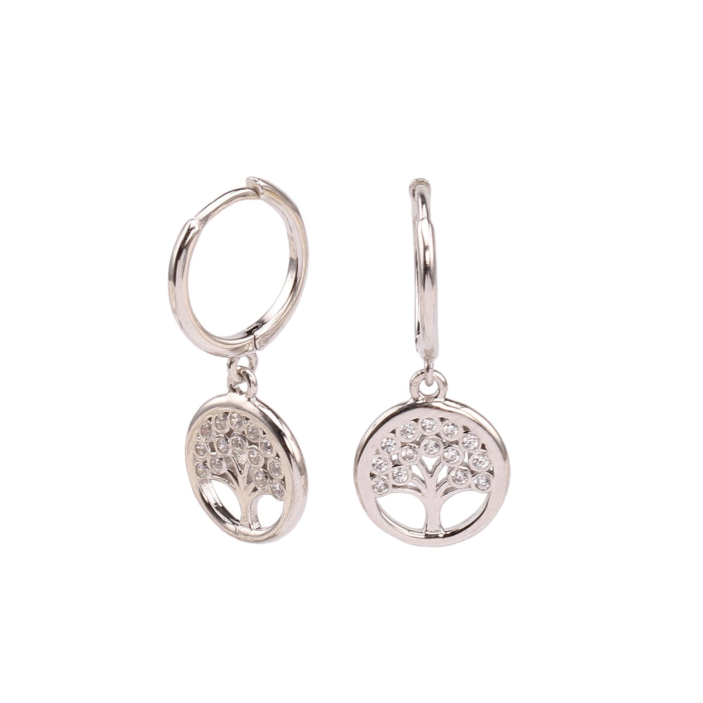 S925 Sterling Silver Inlaid Zircon Tree of Life Drop Earrings