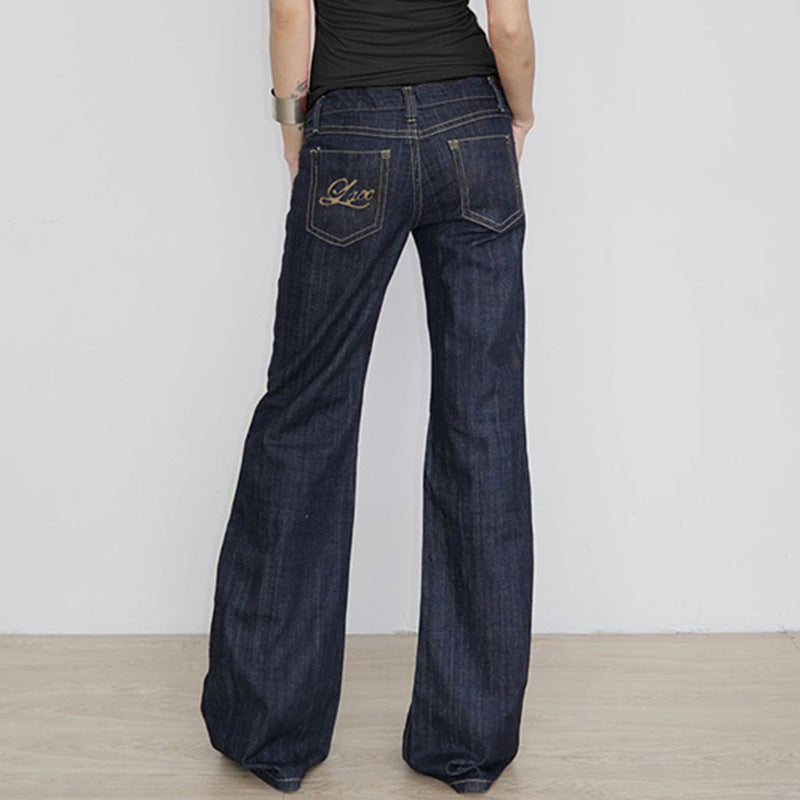 Jeans Dark Blue Letter Embroidery