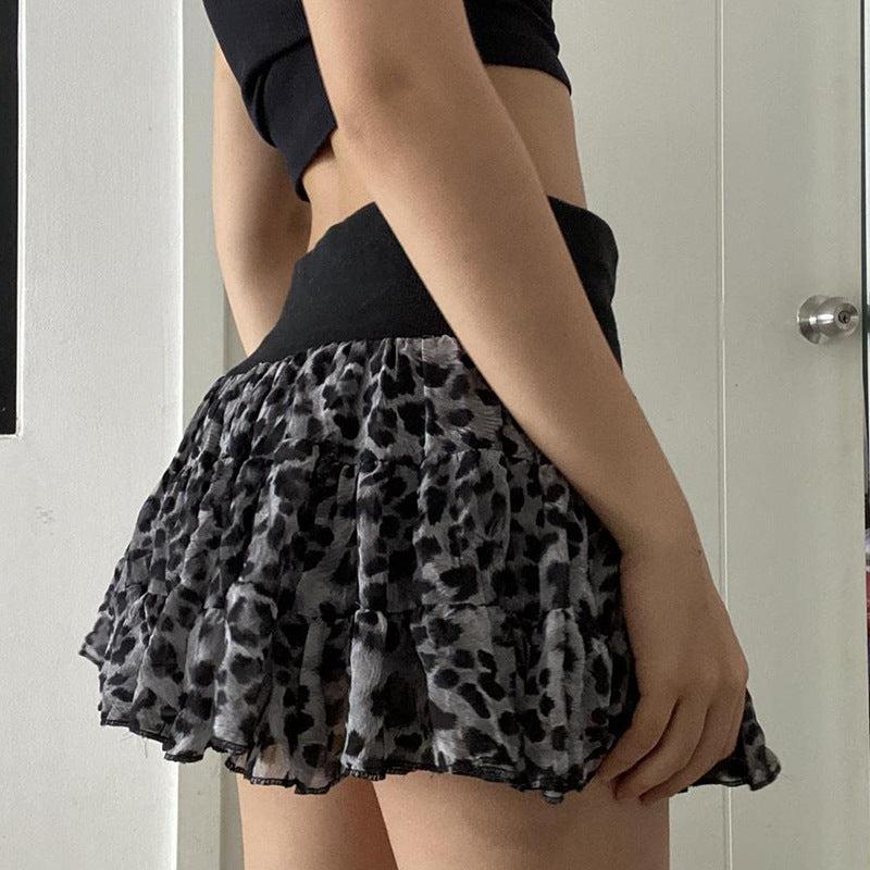 Fashion Leopard Splicing Skirt