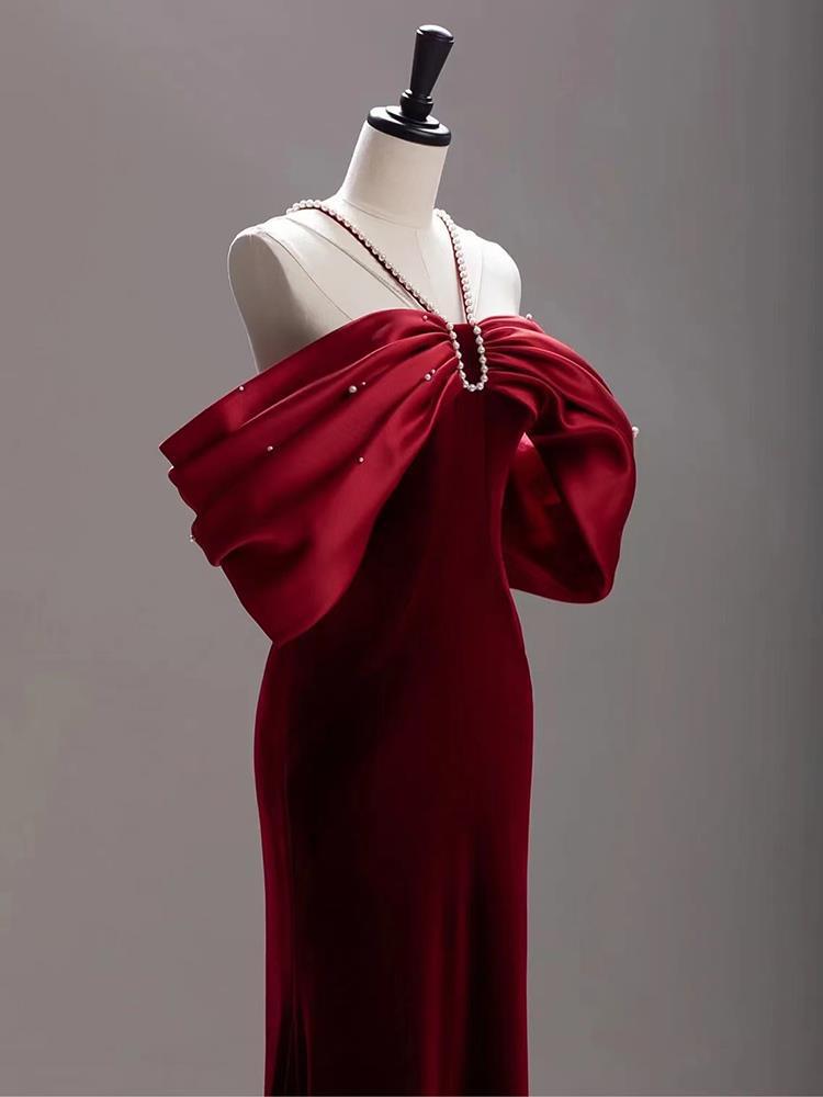 Women's Wine Red Fishtail Evening Dress