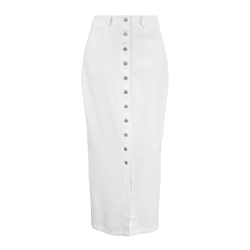 High Waist Slim-fit Buttoned Casual Long Skirt Women