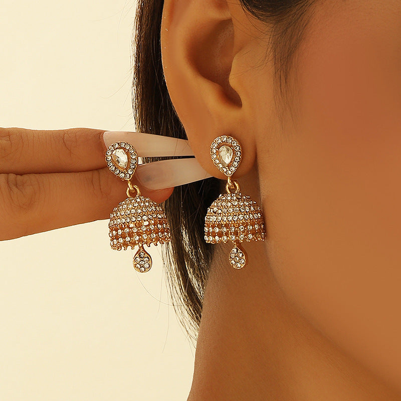 Bohemian Style Heart-shaped Diamond Bell Earrings