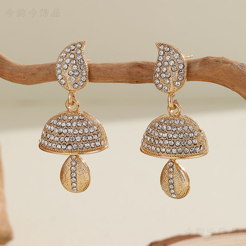 Bohemian Style Heart-shaped Diamond Bell Earrings