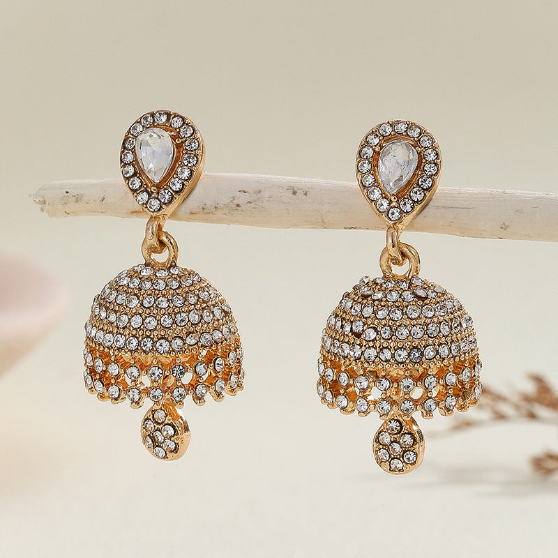 Bohemian Style Heart-shaped Diamond Bell Earrings