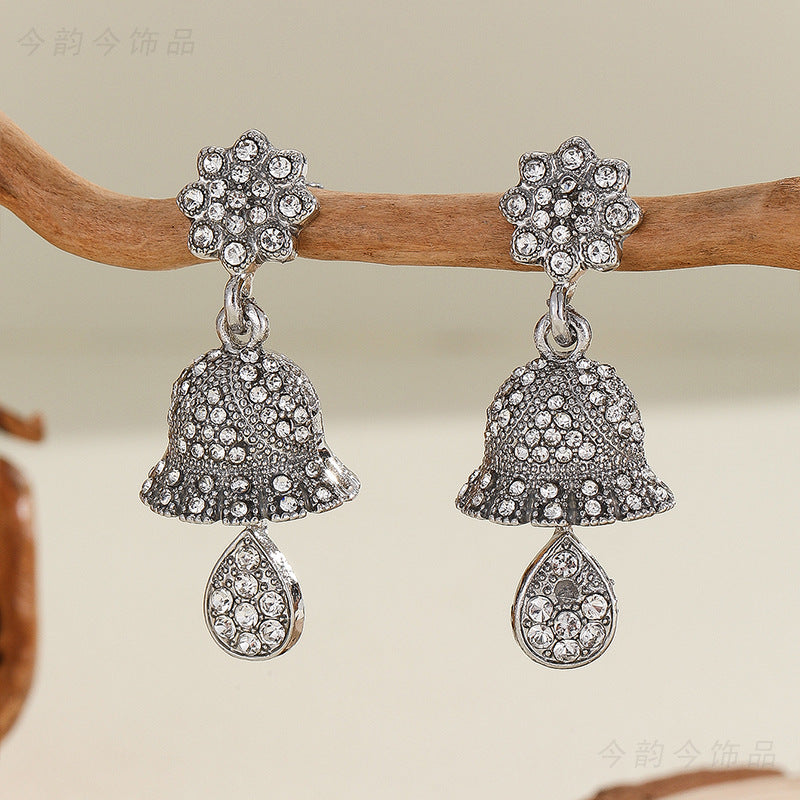 Bohemian Style Heart-shaped Diamond Bell Earrings