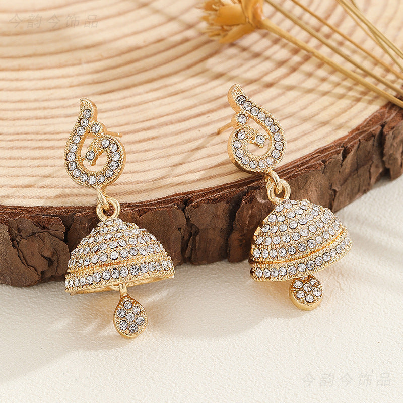 Bohemian Style Heart-shaped Diamond Bell Earrings