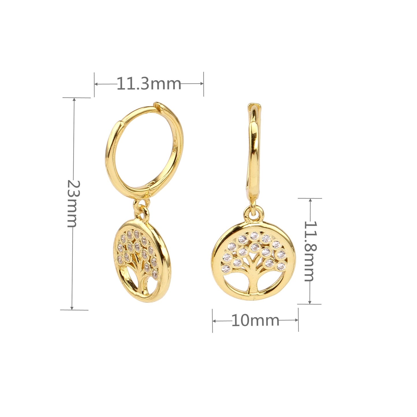 S925 Sterling Silver Inlaid Zircon Tree of Life Drop Earrings