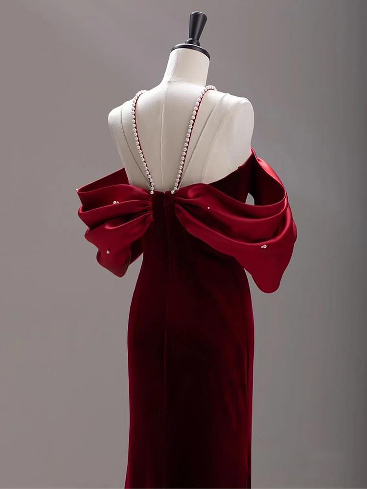 Women's Wine Red Fishtail Evening Dress