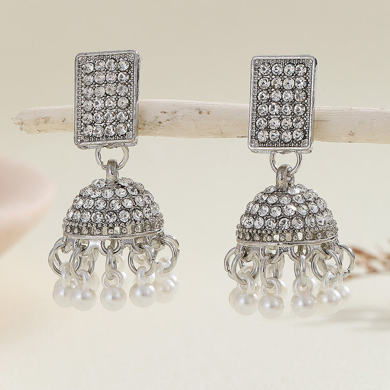 Bohemian Style Heart-shaped Diamond Bell Earrings