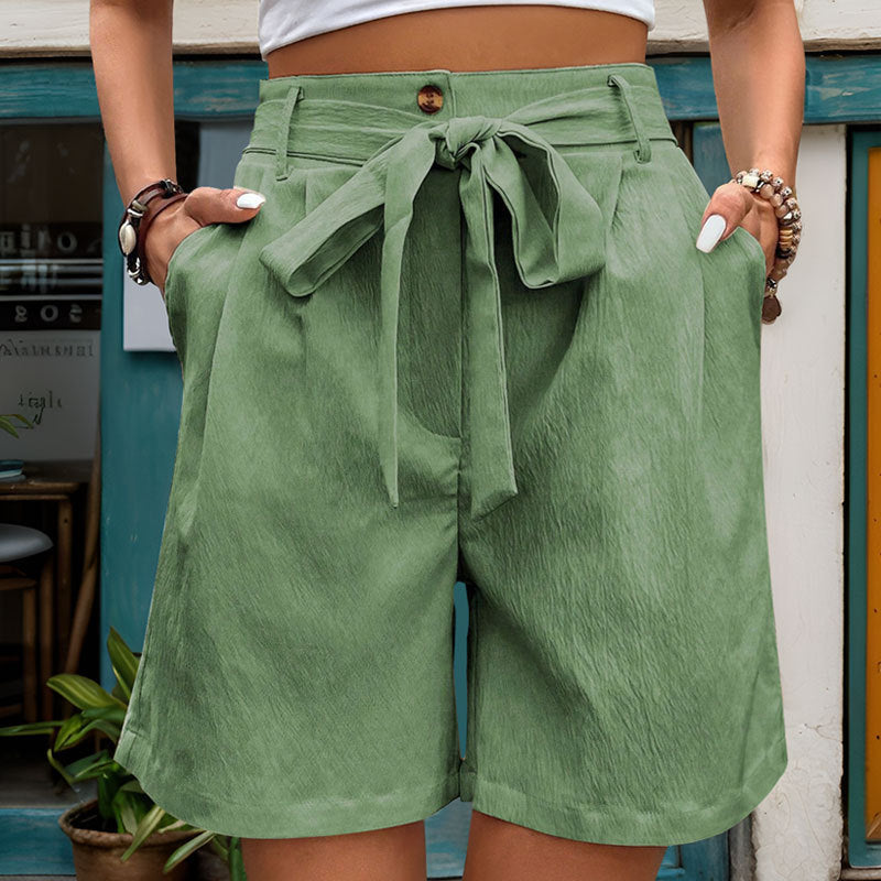 Women's Simple Casual Lace Up Elastic Waist Solid Color Shorts