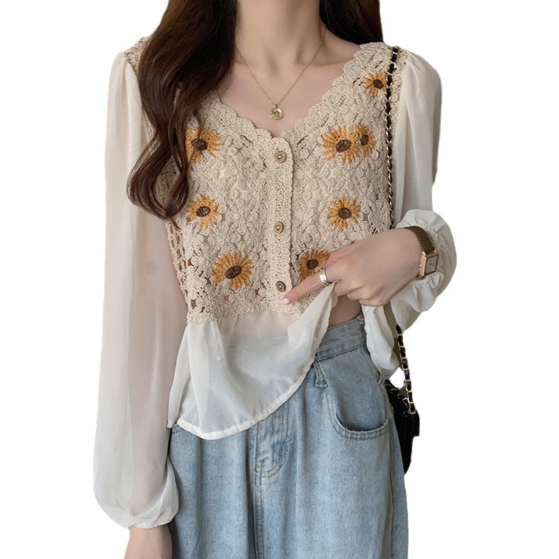 Women's Sunflower Embroidery Shirt