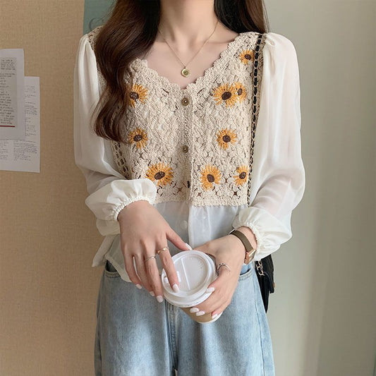 Women's Sunflower Embroidery Shirt