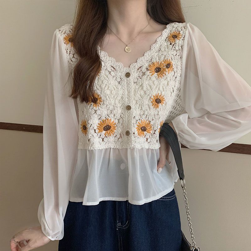 Women's Sunflower Embroidery Shirt