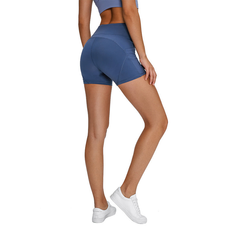 Ladies High Waisted Fitness Yoga Shorts with Two Side Pocket