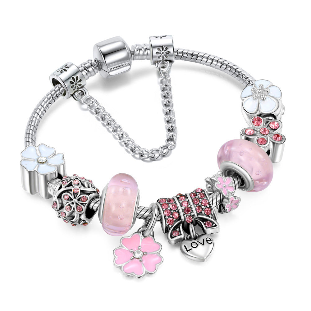 Silver Charms Bracelet with DIY Crystal Beads