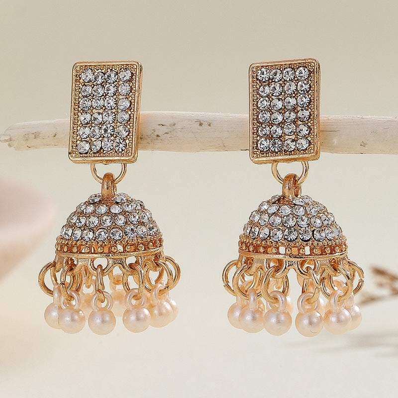 Bohemian Style Heart-shaped Diamond Bell Earrings