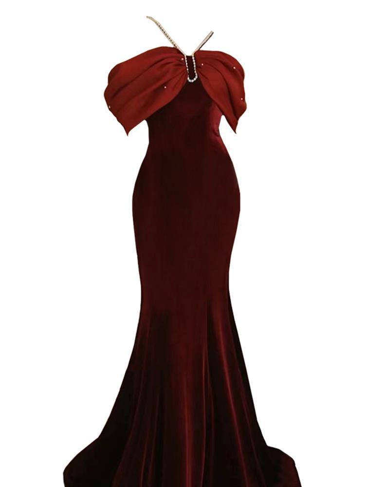 Women's Wine Red Fishtail Evening Dress