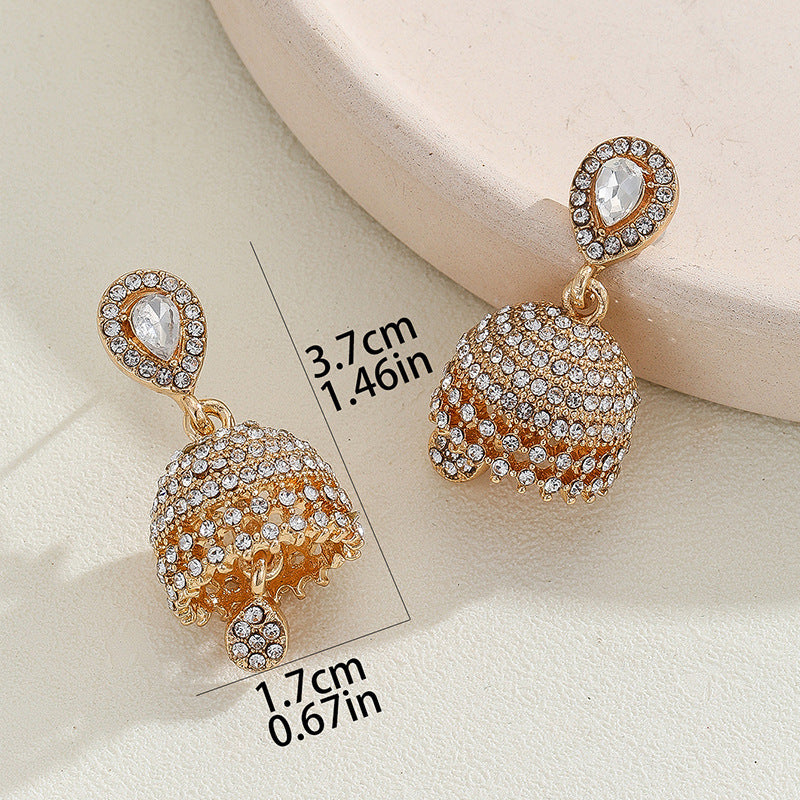 Bohemian Style Heart-shaped Diamond Bell Earrings