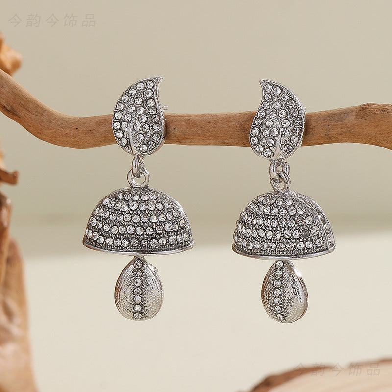 Bohemian Style Heart-shaped Diamond Bell Earrings