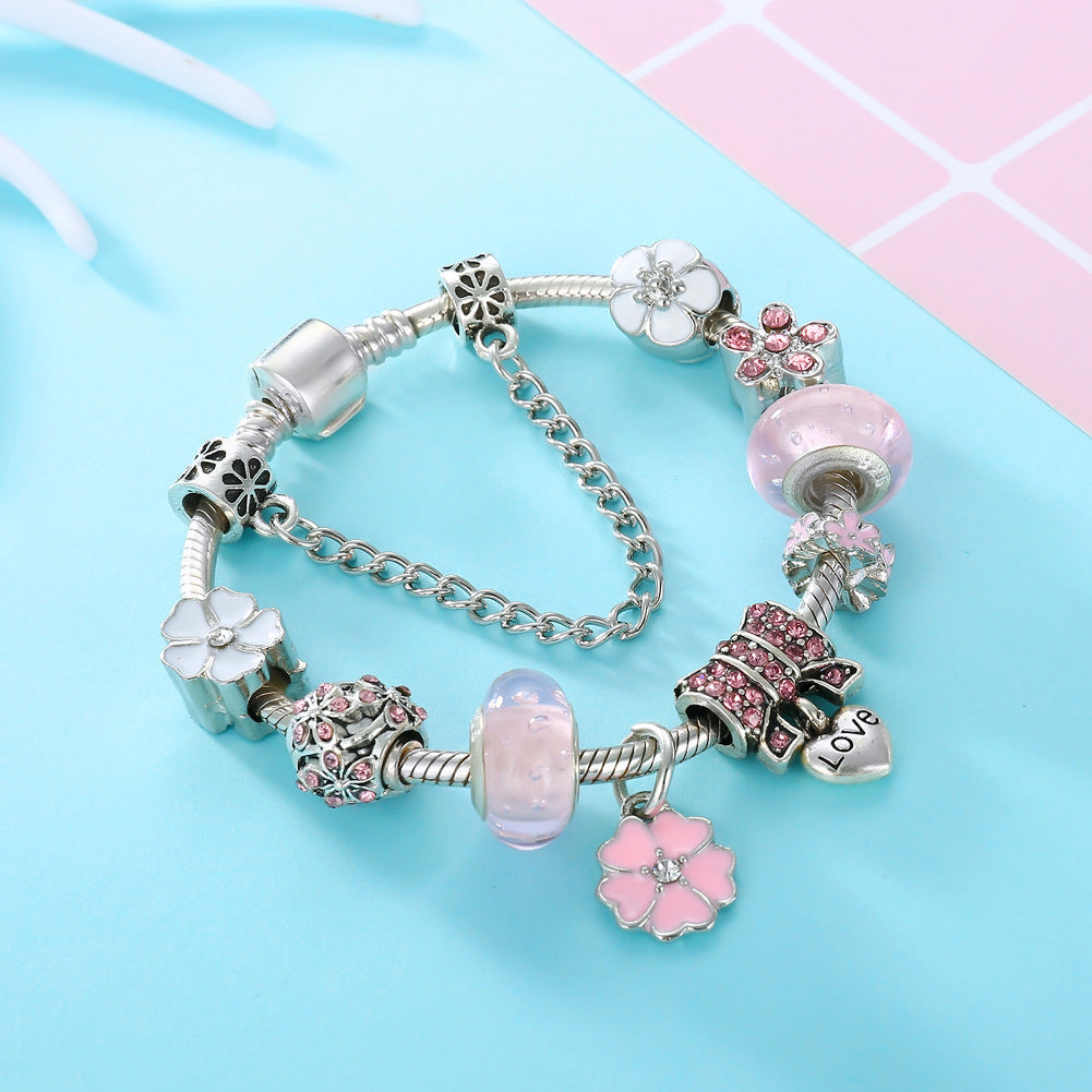 Silver Charms Bracelet with DIY Crystal Beads