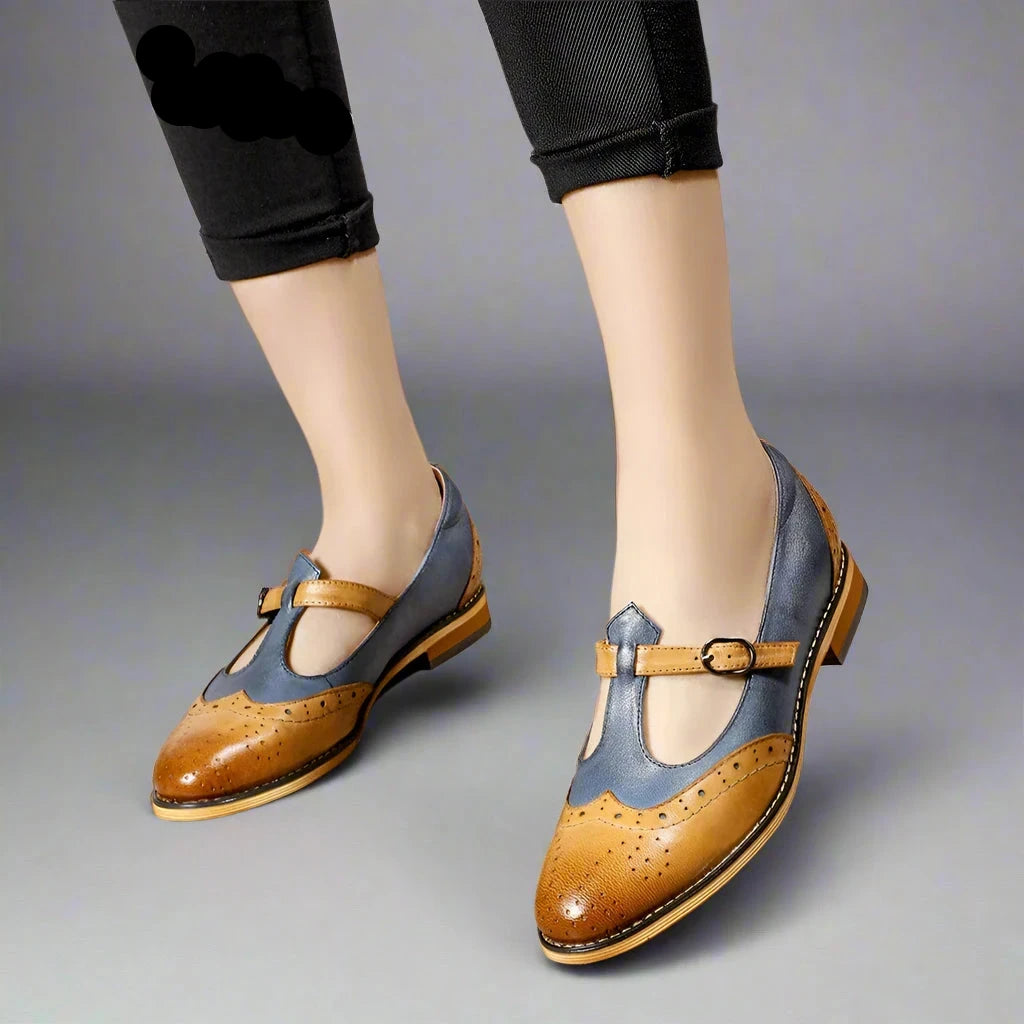 Women's Genuine Leather Flat T-Strap Loafers