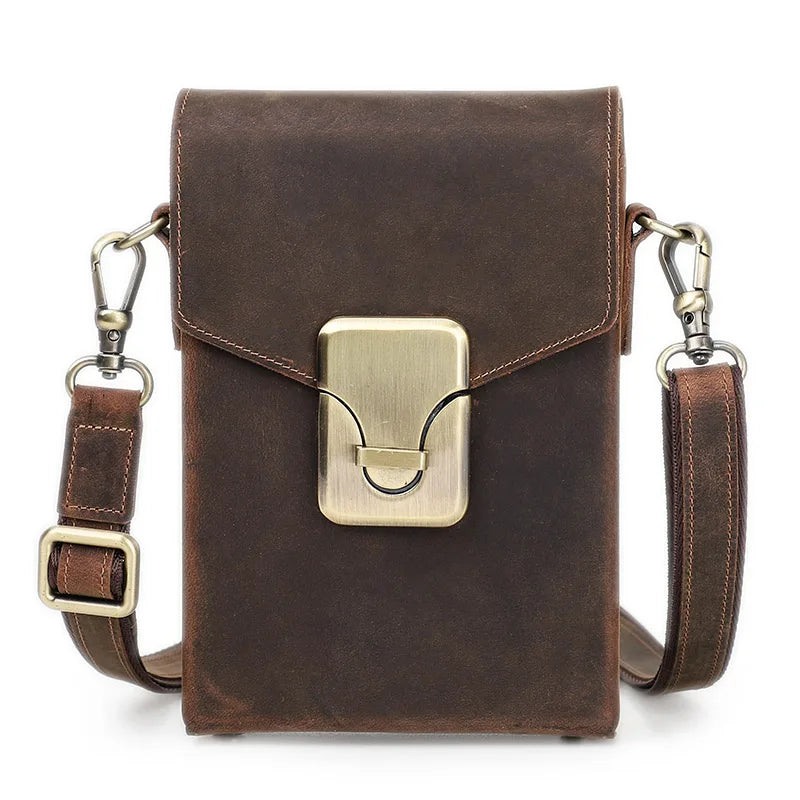 Small Leather Mobile Phone Crossbody Bag for Men and Women