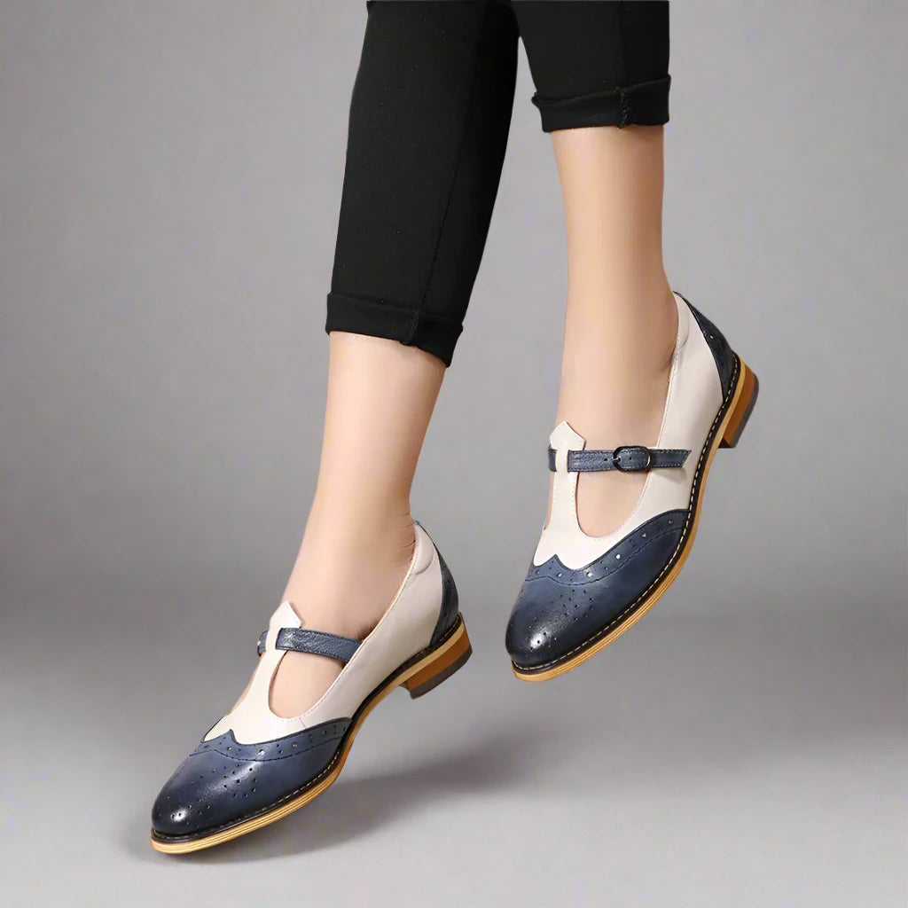 Women's Genuine Leather Flat T-Strap Loafers