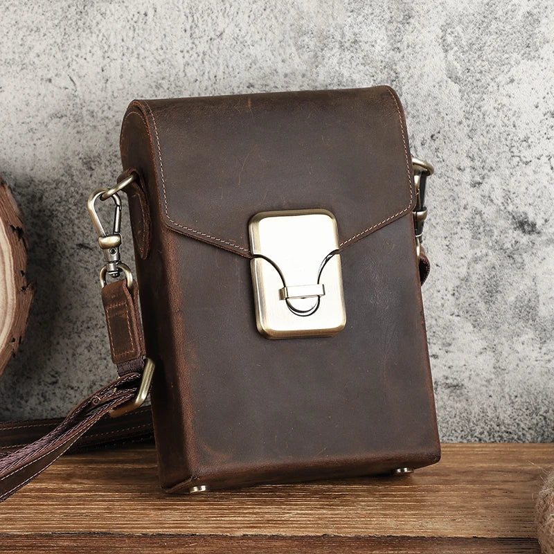 Small Leather Mobile Phone Crossbody Bag for Men and Women