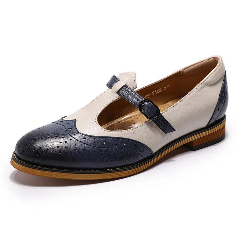 Women's Genuine Leather Flat T-Strap Loafers