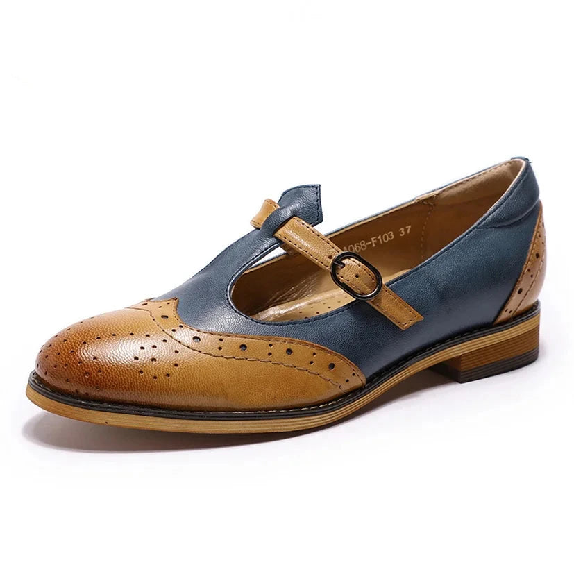 Women's Genuine Leather Flat T-Strap Loafers