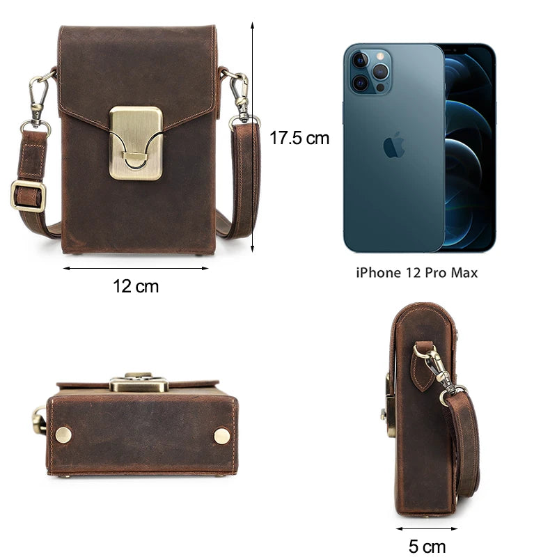 Small Leather Mobile Phone Crossbody Bag for Men and Women