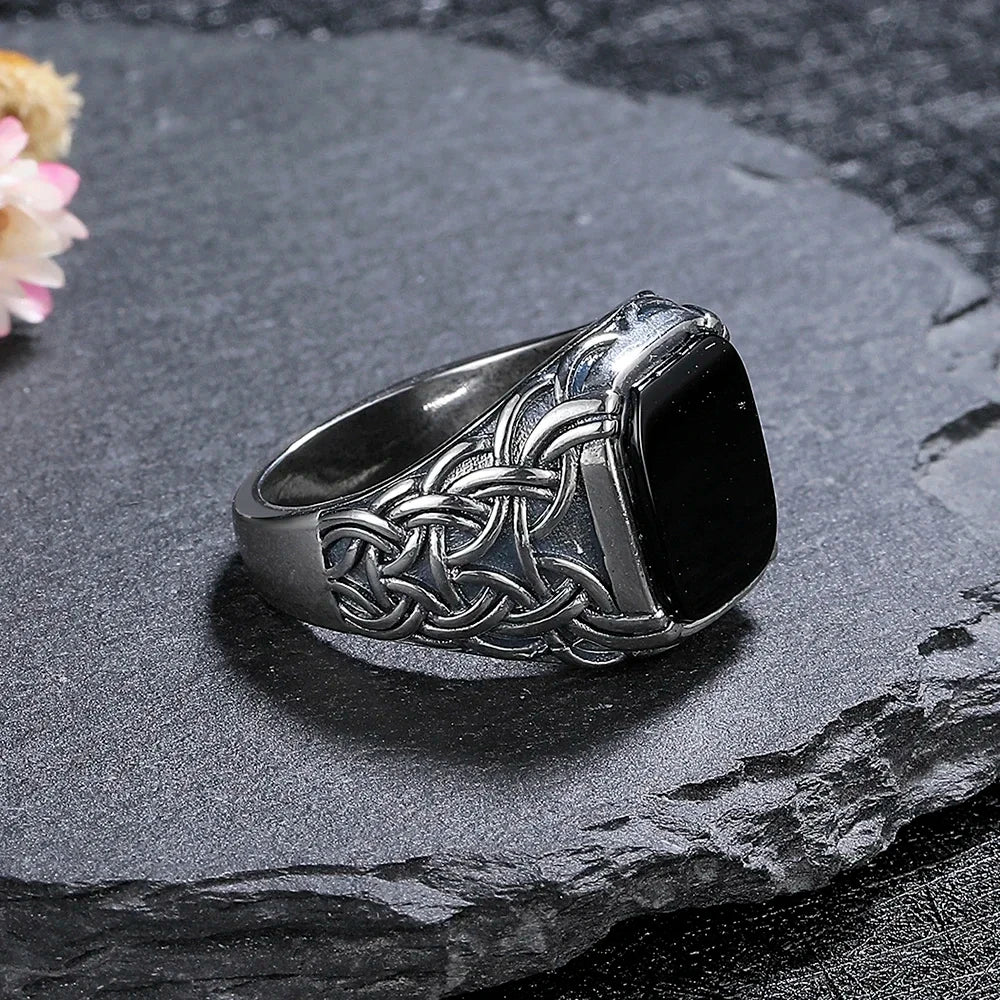 925 Sterling Silver Jewelry Ring Natural Black Agate