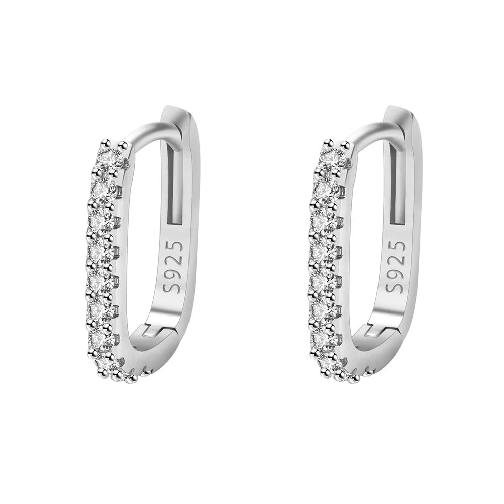 925 Sterling Silver Crystal Zircon Hoop Earrings For Woman