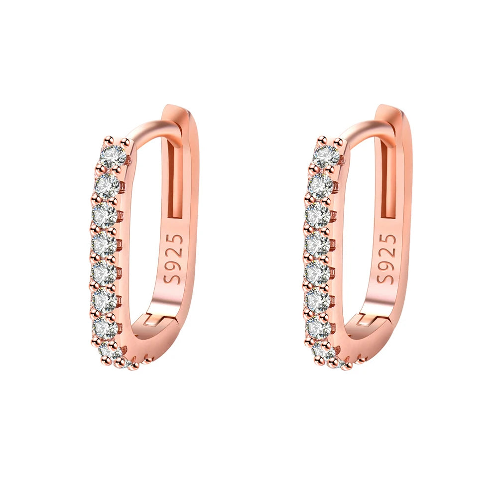 925 Sterling Silver Crystal Zircon Hoop Earrings For Woman