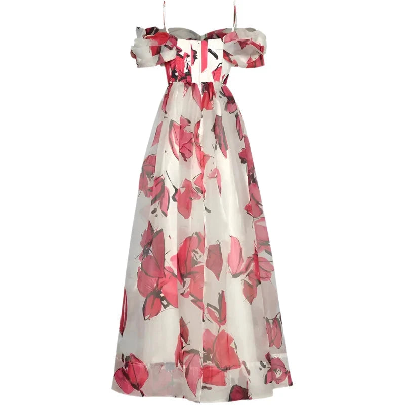 Women's Elegant Floral Camisole Maxi Dress