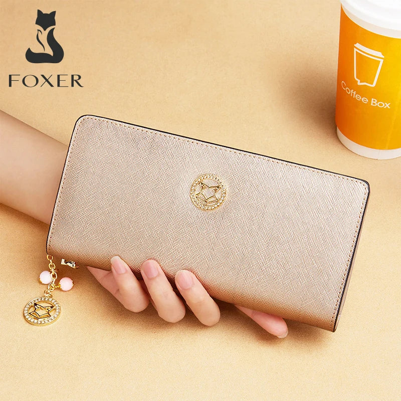 FOXER Brand Women's Split Leather Wallet with Multifunction Card Holder