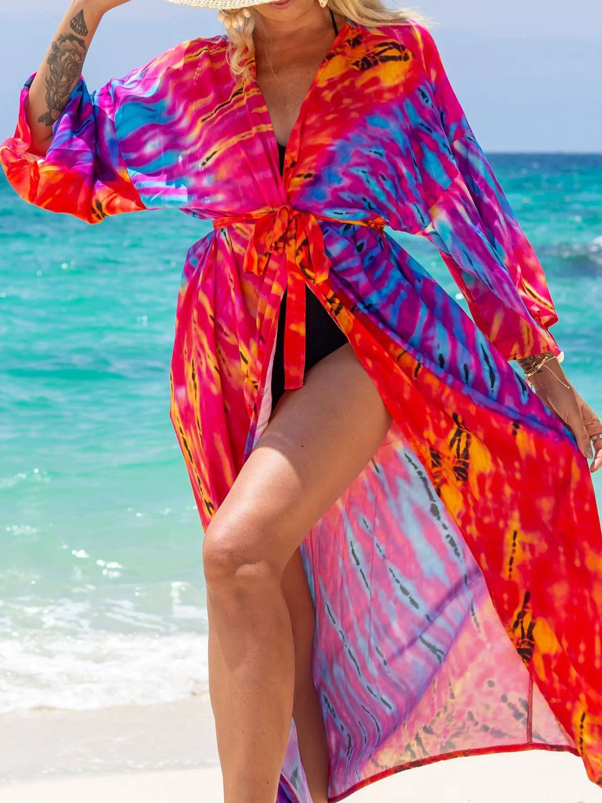 Printed V-Neck Loose Boho Kaftan for Beach Cover-ups