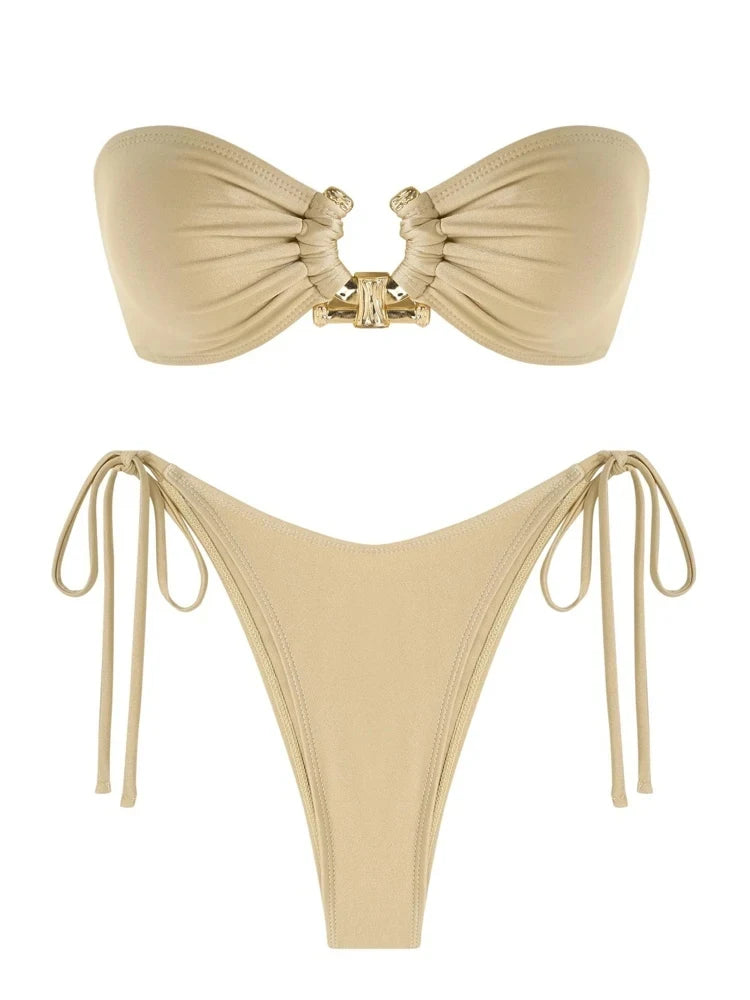 Women's Solid Color Tube Bikini Set