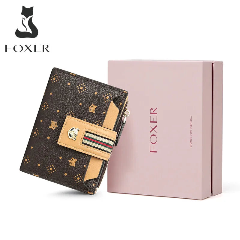 FOXER Women's Glitter Split Leather Long Wallet