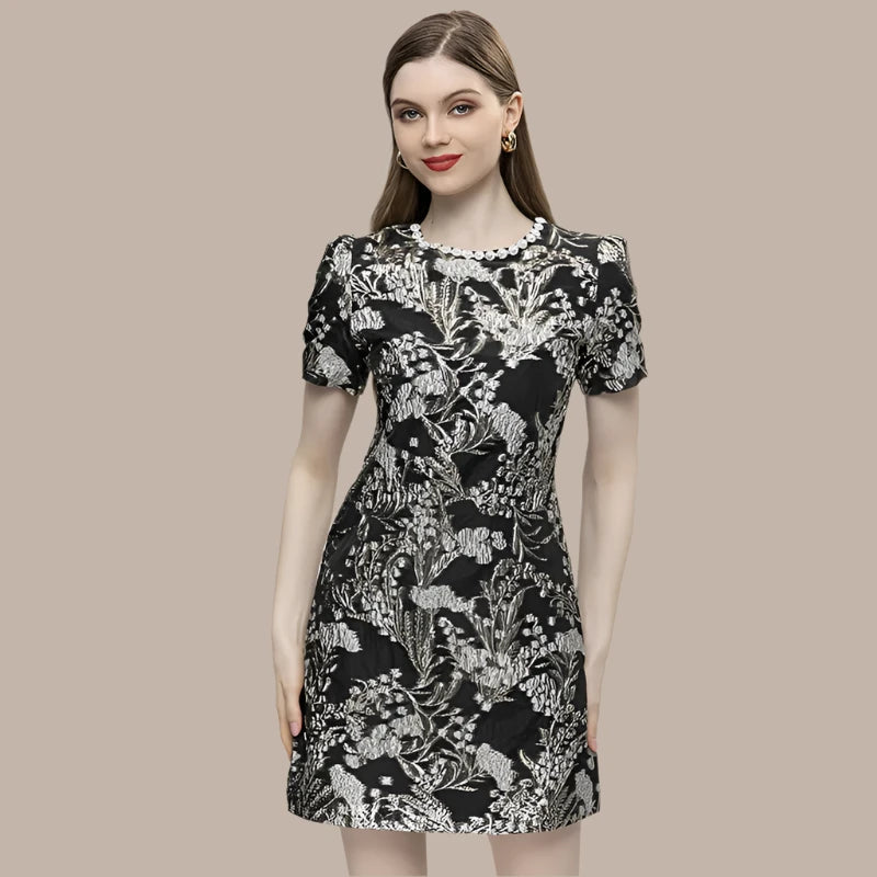 Women's Short Sleeve Diamonds Jacquard Elegant Mini Dress