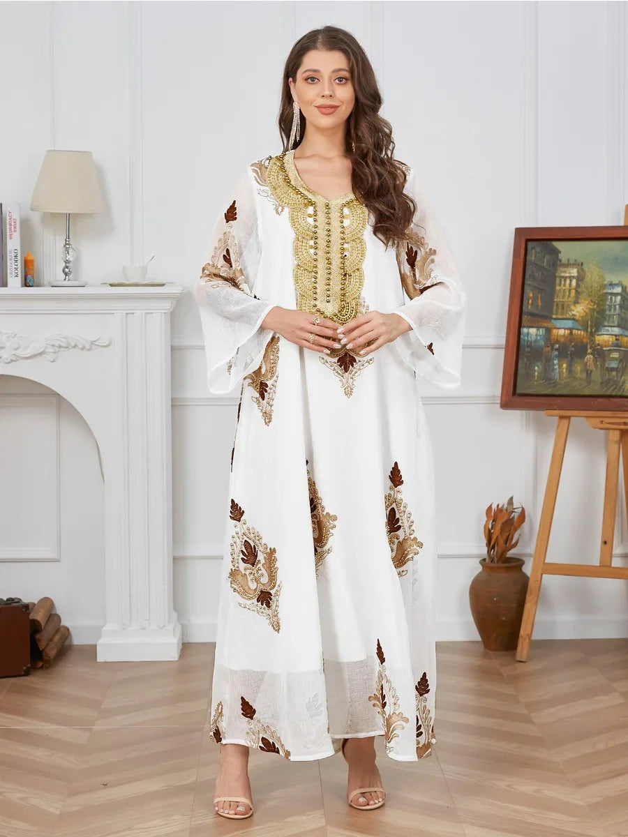 Women's White Beaded Kaftan