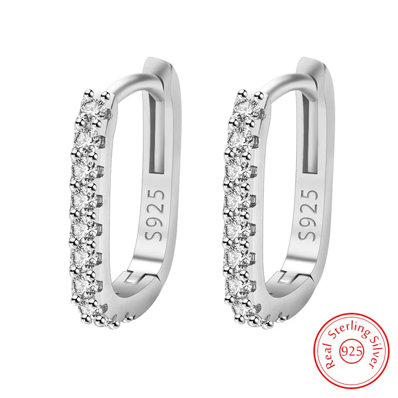 925 Sterling Silver Crystal Zircon Hoop Earrings For Woman