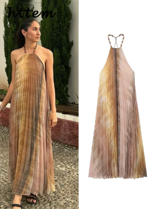 Tie Dyed Pleated Maxi Dress