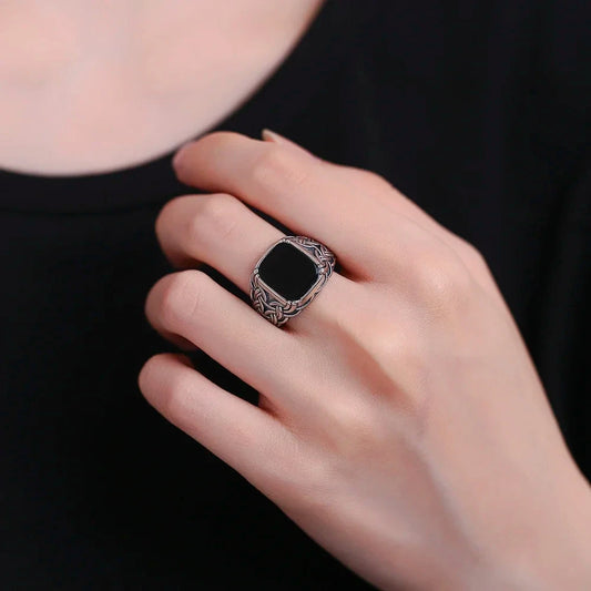 925 Sterling Silver Jewelry Ring Natural Black Agate