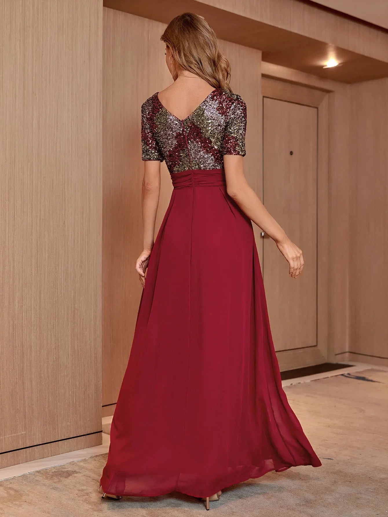 Women's Sequin and Chiffon Maxi Evening Dress