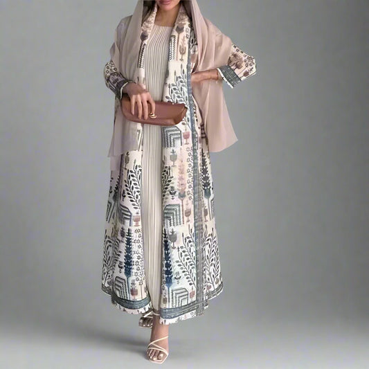 Women Retro Pleated Luxury Abaya