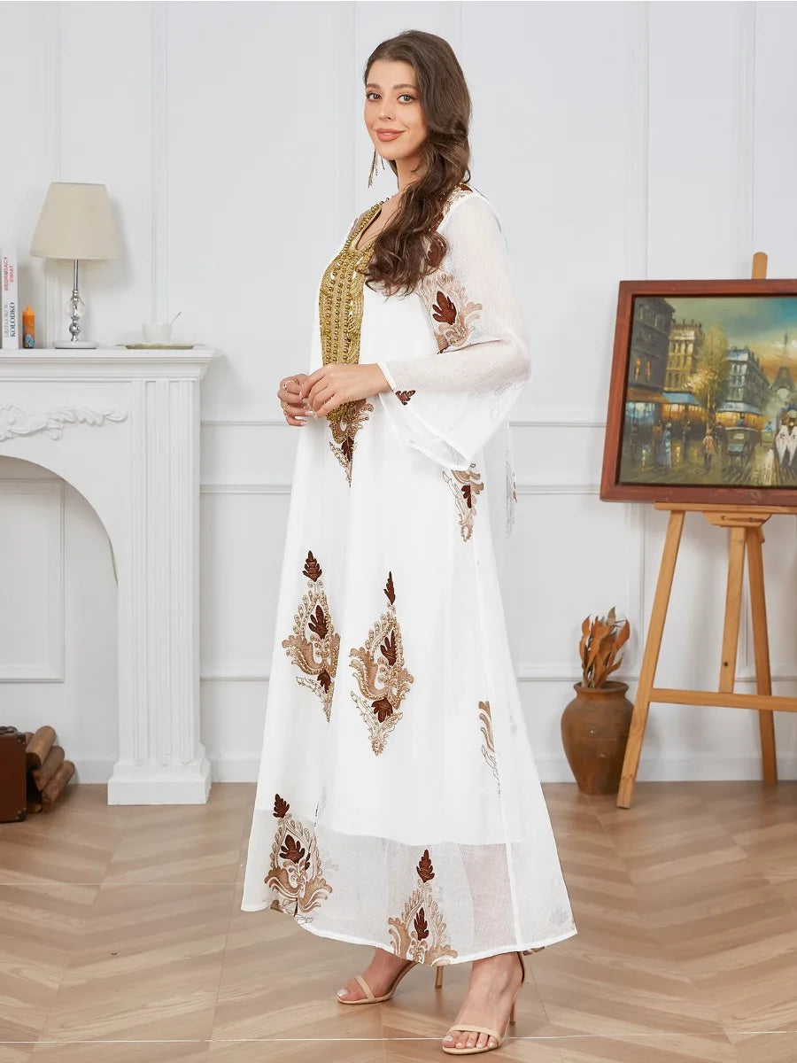 Women's White Beaded Kaftan