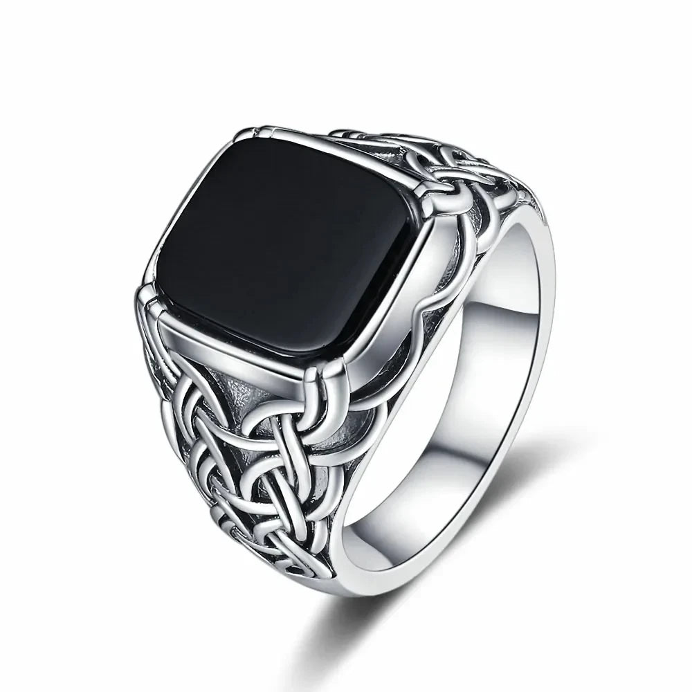 925 Sterling Silver Jewelry Ring Natural Black Agate