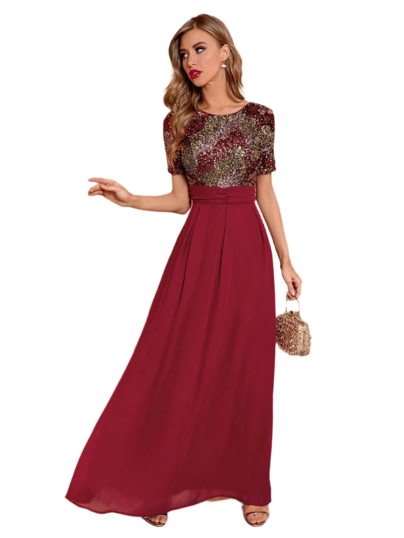 Women's Sequin and Chiffon Maxi Evening Dress